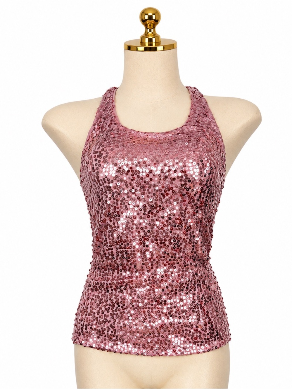 Dynamite Rose Gold Sequin Tank Top XS/Small Night Out Party Glam Sparkle